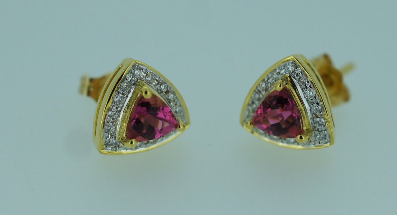Boucles d'oreilles en or 18 ct avec tourmalines roses et diamants